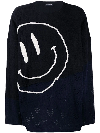 Raf Simons Smiley Face Embroidered Sweatshirt In Black