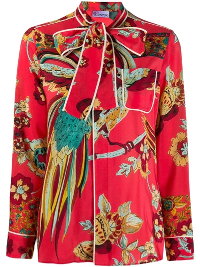 Red Valentino Bird Of Paradise In The Forest Printed Shirt In Red