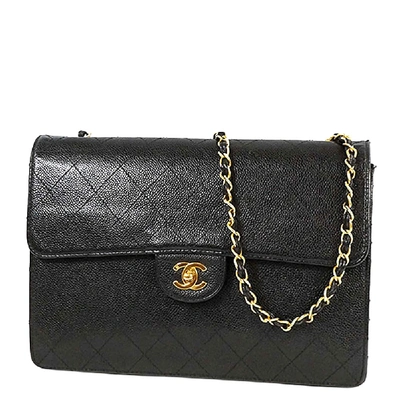 Pre-owned Chanel Black Caviar Leather Flap Bag
