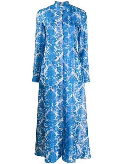 813 Silk Floral Print Shirt Dress In Blue