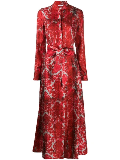 813 Silk Floral Print Shirt Dress In Red