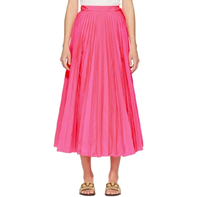 Valentino Nylon Canvas Midi Skirt W/side Bow In Pink