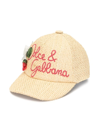 Dolce & Gabbana Kids' Woven Logo Cap In Brown