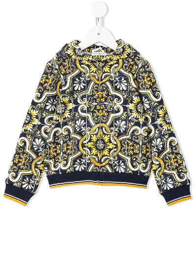 Dolce & Gabbana Babies' Majolica Print Zip-up Hoodie In Blue