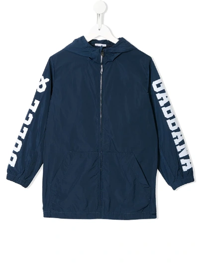 Dolce & Gabbana Kids' Logo Print Zipped Windbreaker In Blue