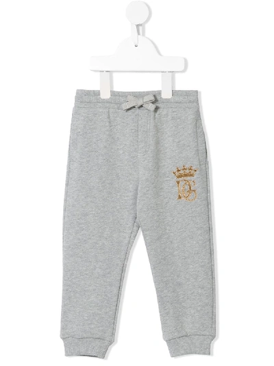 Dolce & Gabbana Babies' Embroidered Logo Track Pants In Grey