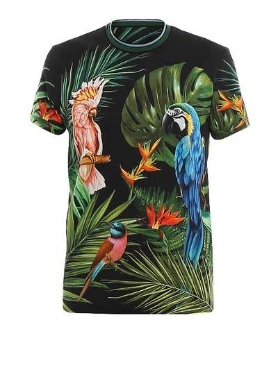 Dolce & Gabbana Slim-fit Contrast-trimmed Printed Cotton-jersey T-shirt In Multicolour