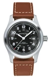 HAMILTON KHAKI FIELD AUTOMATIC LEATHER STRAP WATCH, 42MM,H70555533