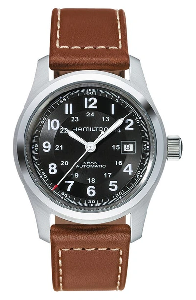 Hamilton Men's Swiss Automatic Khaki Field Brown Leather Strap Watch 42mm H70555533 In No Color