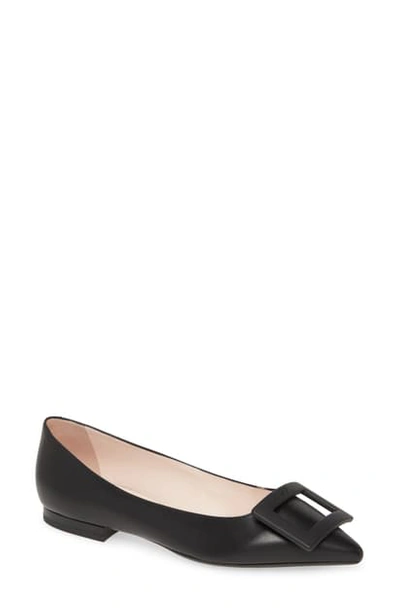 Roger Vivier Gommettine Leather Ballet Flats With Tonal Buckle In Black