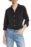 Frank & Eileen Barry Long-sleeve Button-down Frayed-hem Shirt In Blackout