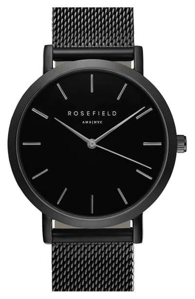 Rosefield Mercer Mesh Strap Watch, 38mm In Black