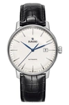 Rado Coupole Classic Automatic Embossed Leather Strap Watch, 41mm In White/black