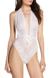 Oh La La Cheri Aria Mesh Plunge Halter Teddy In White