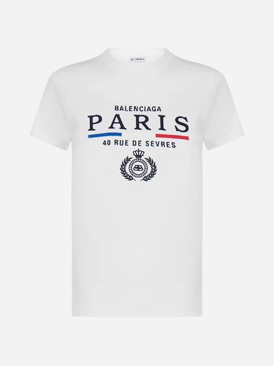 Balenciaga Paris Flag Logo Cotton T-shirt In White