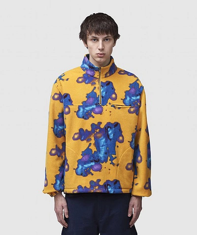 Stussy Abstract Print Fleece Henley Sweatshirt In Yellow