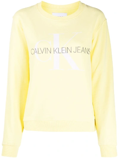 Calvin Klein Jeans Est.1978 Logo-embroidered Crew Neck Sweatshirt In Yellow