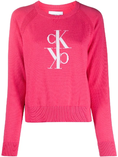 Calvin Klein Jeans Est.1978 Monogram-intarsia Jumper In Pink