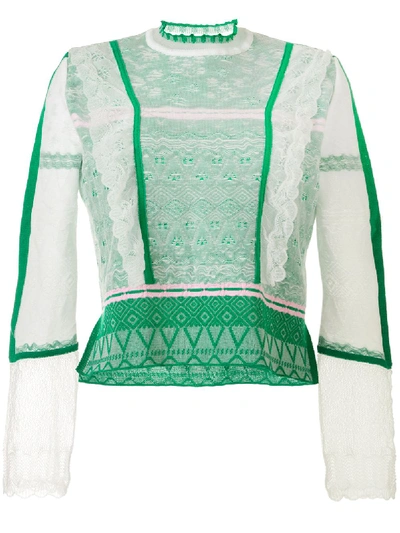 Mame Kurogouchi Ruffled Panelled Jumper In Green