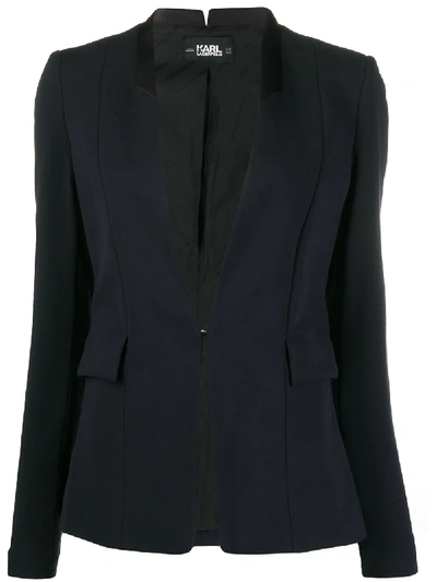 Karl Lagerfeld Fitted Lapeless Blazer In Blue