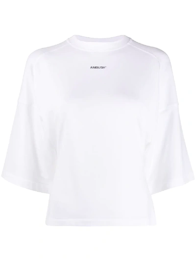 Ambush Cropped Logo Print Rayon T-shirt In White
