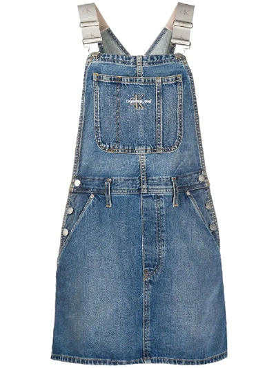 Calvin Klein Jeans Est.1978 Denim Pinafore Mini Dress In Blue