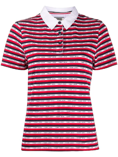 Tommy Jeans Striped Logo Polo Shirt In Red