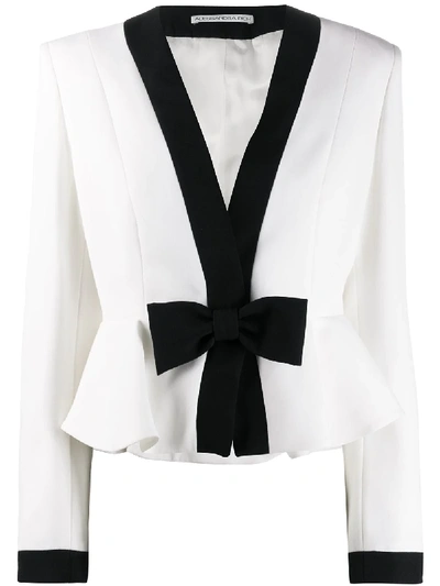 Alessandra Rich Two Tone Cool Wool Jacket W/ Bow In White