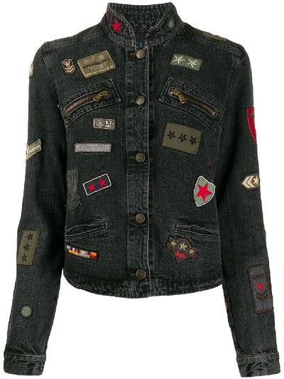 Pre-owned Giorgio Armani 1990s Patch-detailed Denim Jacket In Grey
