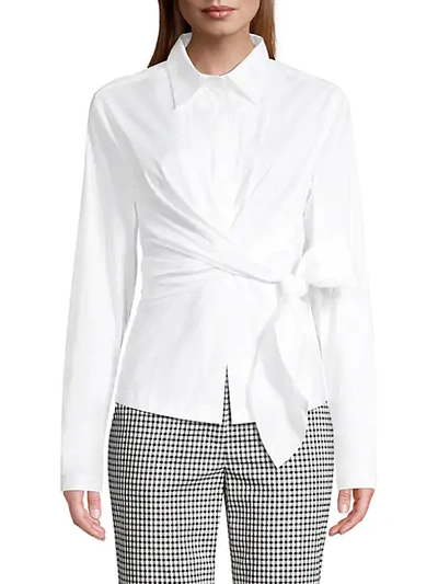 Donna Karan Tie Front Button-down Blouse In White