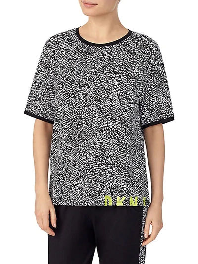 Dkny Logo-print Knit Pajama T-shirt In Black Print