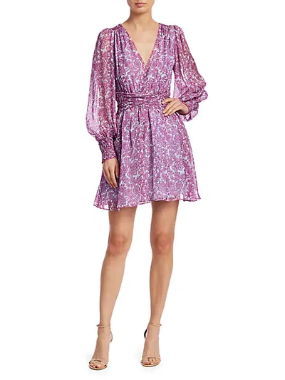 Amur Floral Faux Wrap Dress In Icy Blue Magenta