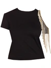 AREA BLACK CRYSTAL FRINGE CUT-OUT T-SHIRT,SS20T24003