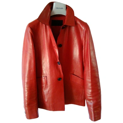 Pre-owned Prada Leather Biker Jacket In Red