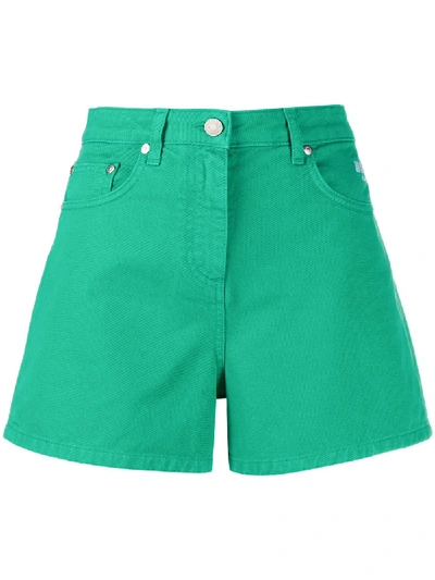 Msgm Boom-print Denim Shorts In Green