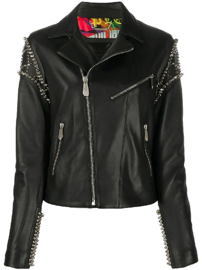 Philipp Plein Studded Biker Jacket In Black