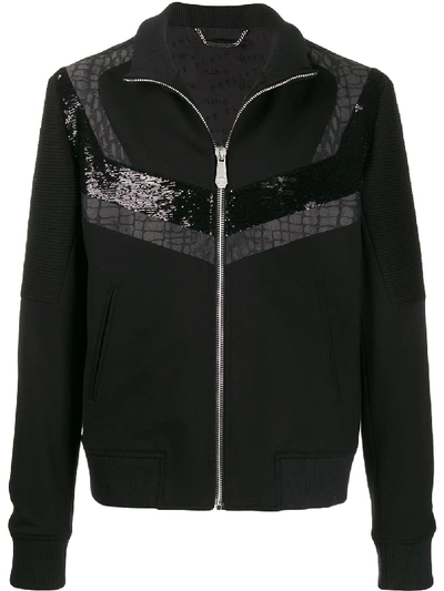 Philipp Plein Sequin Panelled Jogging Jacket In Black