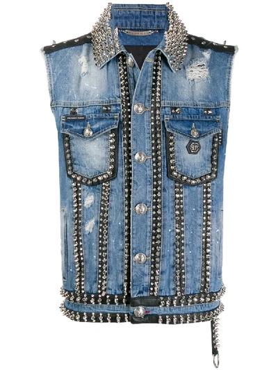 Philipp Plein 铆钉牛仔马甲 In Blue