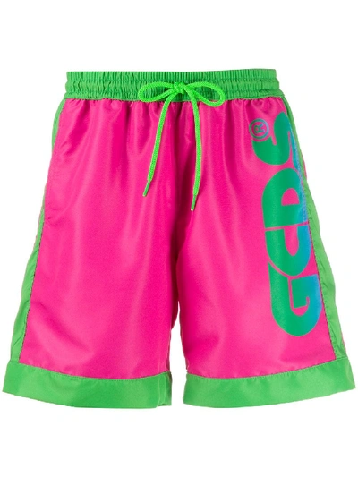 Gcds Logo-print Swim Shorts In Pink
