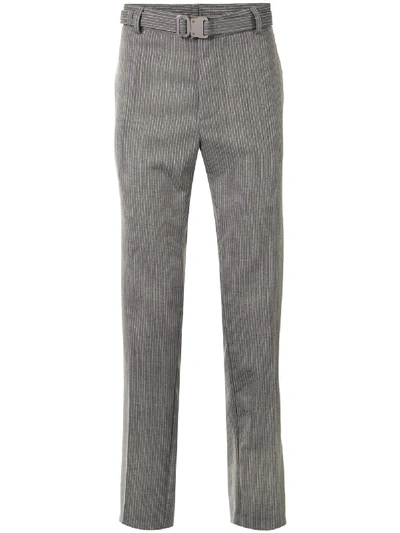 Alyx Signature Buckle Striped Trousers In Grey