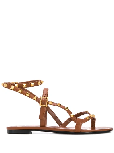 Valentino Garavani Rockstud Flair Strappy Sandals In Brown