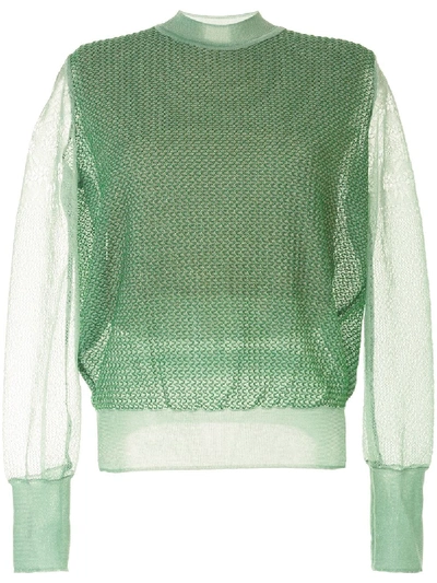 Mame Kurogouchi Two-tone Sheer-sleeves Jumper In Green