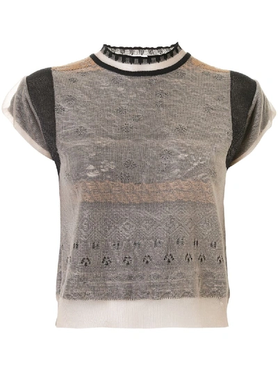 Mame Kurogouchi Knitted Mock-neck T-shirt In Brown