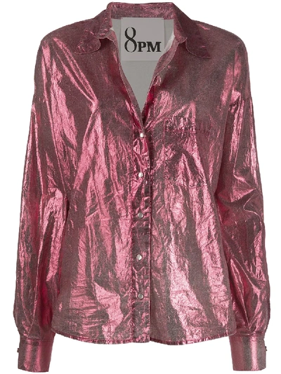 8pm Long Sleeve Metallic Sheen Shirt In Pink