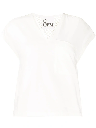 8pm V-neck Mesh Panel Blouse In White