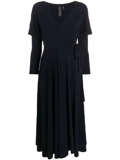 Norma Kamali Dolman Wrap Flared Dress In Blue
