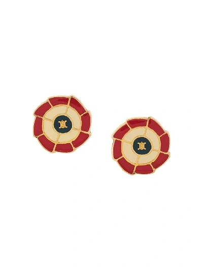 Pre-owned Celine Circle Logo Earrings In Red
