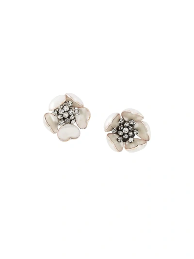 Pre-owned Chanel 1960 Camellia Pearl Earrings In White