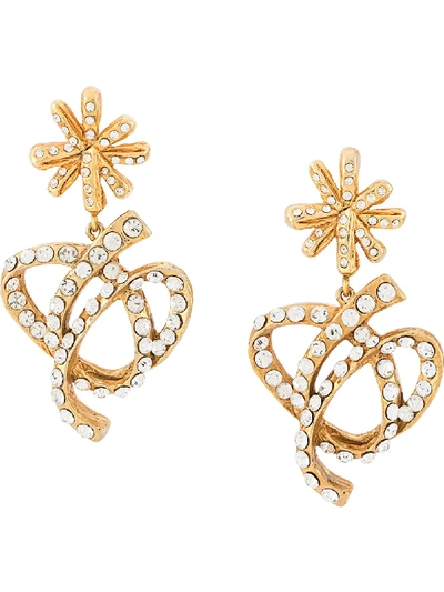 Pre-owned Christian Lacroix 1990 Embellished Heart Earrings In Gold