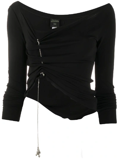 Pre-owned Jean Paul Gaultier Hanging Charm Gathered Blouse In Black